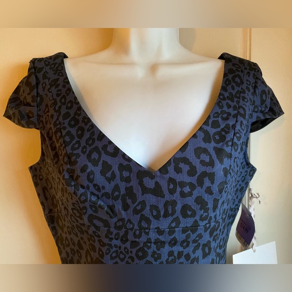 SOLD! BB Dakota Blue Leopard Print Denim “Freye” Dress NWT Sz 6 Retro Rockabilly - Picture 5 of 12